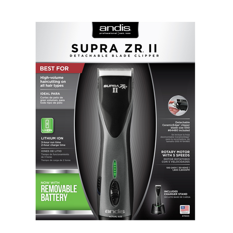 ANDIS Supra ZR® II Cordless Detachable Blade Clipper with Removable Battery