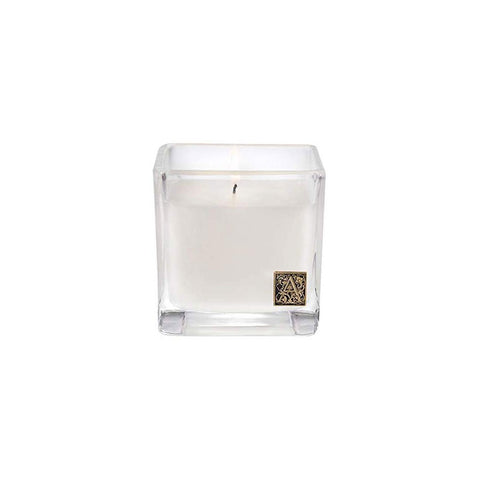 AROMATIQUE WHITE TEAK & MOSS MEDIUM GLASS CUBE CANDLE