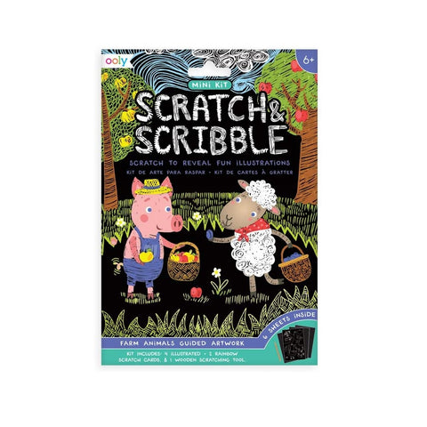 OOLY MINI SCRATCH & SCRIBBLE ART KIT: FARM ANIMALS