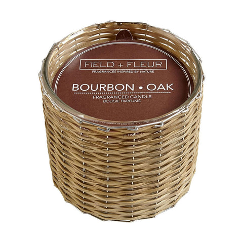 HILLHOUSE NATURALS FIELD + FLEUR 2-WICK HANDWOVEN CANDLE - BOURBON OAK