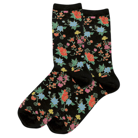 HOTSOX WOMEN'S ASIAN FLORAL CREW SOCKS
