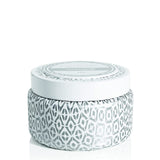 CAPRI BLUE WHITE SIGNATURE PRINTED TRAVEL TIN - VOLCANO